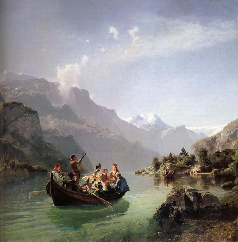 Hans Gude Brudfarden i Hardanger oil painting image